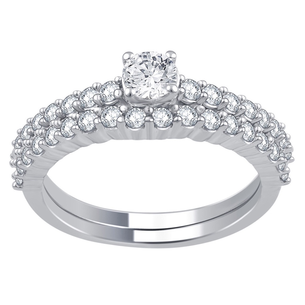 IGL Certified Womens 2 Piece 14K White Gold 1 CARAT Diamond Ring - Size 7